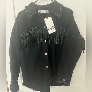 Zara Denim Western Jacket/ Shirt with Rhinestone Fringe